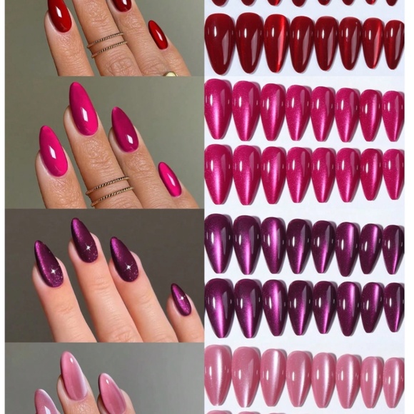 Y2K Long Almond Aesthetic Blood-Red Crystal Cat Eye Acrylic Reusable Nails - Picture 5 of 7